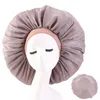 2021 Duże Duże Kobiety Satin Night Sleep Cap Włosy Czapka Kapelusz Silk Head Cover Elastyczna Szeroka Band Headscarf Nightcap Beanie Pielęgnacja włosów