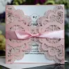 100pcs cartes d'invitations de mariage au laser avec des fleurs EngagementPearlescent invite la carte pour les invitations