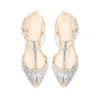 Sandales Elegant Flats Wedding Silver Flat Fothed Chaussures de femmes à paillettes Tissu T-Strap Party Rome Sandalias Mujer