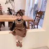 Kids Girls Sleeveless Vest Suede Dress Children Embroidery Ins Fashion Toddler Clothing with Pocket Lovely Outfit 210529