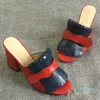 2022-Women Sandals High Heels Platform Slide With Fringe Double Tone Suede and Leather Vintage Mid-heel Sandals