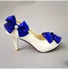 9cm Alto salto alto Plataformas Royal Blue Bow Butterfly-Knot Bombas Sapatos para Mulher Zapatos de Novia Ladies Party Bombas Azul