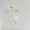 Zomer bloem korte mouw dunne kant revers baby romper geboren meisje kleding 210702