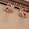 New Retro Chinese Wedding Bride Noiva Hair Jewelry Accessories Long Tassel Crystal Pearls Hair Sticks Forks Combs Earrings H1022