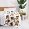Coperte Pug Throw Blanket Twin Reversible Dog Print Sherpa per bambini Adulti Soft Fuzzy Microfiber Plush Fleece