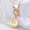 Pendentif Colliers Vintage Trendy Perles Coin Collier pour femmes Mode Portrait Chaîne Serrure Collier Bijoux Accessoires Cadeau