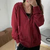 Zip Up Women Koreański Styl Bluzy Dla Dziewczyn Top Vintage Solidna Z Długim Rękawem Oversized Bluza z kapturem Kurtka Dorywczo Duże Płaszcze 210803