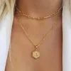 Pendant Necklaces Trendy Female Letter Round Beads Coin Necklace Sexy 26 Hexagon Shape Letters Gold Double Paper Clip 2022