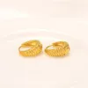 Pure 18K Yellow Solid Fine Gold Filled Hoop Women Gift Empty Tube Carved Round Big Earrings