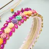 Temperamen Korean Porcelain Flower Headband Elegant Multi Color Geometric Crystal Beaded Hairband Girls Party Bezel