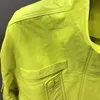 Lautaro Autumn Short Lemon Yellow Leather Jacket Women Dragkedja Fickor Långärmad färgad Harajuku Y2K Clothes Street Style 210923
