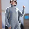 Knitted Women's Turtleneck Sweater Warm Long Batwing Sleeve Solid Midi Female Pullovers Autumn Winter Ladies Loose Jumper 210914