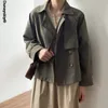 女性のトレンチコート堅い長袖作物のジャケットの女性の二重抽選の非対称の裾シックな獣フェムム秋春2021 Mujer