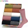 Meias femininas 10 cores definido preto cor pura meias de algodão de alta qualidade casual cremoso-branco meias sem caixa 211204