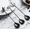 Lody Łyżka 304 Ze Stali Nierdzewnej Coffee Mieszanie Scoop Cute Cat Fish Decor Długie Rękojeści Scoops Water Drop Kształt Kreatywny SN4125