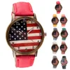 US American Flag Unisex Mens Klockor Läderband Analog Vogue Wrist Quartz Klockor Lyxklocka Armbandsur Gifttillbehör