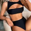 Women's Swimwear Bikini Pure Black Irregular All-in-One Hollow Innovative Figure Sexy Set Charm Swimsuit Shows Beach V2Z1