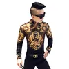 Повседневная блузка Homme Барочная банкетная рубашка Paisley Black Gold Men Luxury Korean S с длинным рукавом Slim Fit 210721