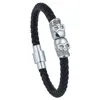 Men039s Stainless Steel Leather Charm Bracelet Braided Cuff Skulls Punk Magnetic Clasp Wristband 205cm22cm5296043