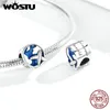 WOSTU Fascino da viaggio in argento sterling 925 World Voyage Pendenti e ciondoli smalto blu perline adatti gioielli braccialetto fai da te originali Q0531