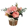 Decorative Flowers & Wreaths Artificial Flower Potted Furnishing Articles Simulation Rose Bow Home Decoration Red White Pink Straw Basket Pl