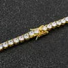 Hip Hop 4MM Bling Iced Out CZ Bracelet Necklaces 5A+ Cubic Zirconia Stone 14K Gold Plating Tennis Chain For Mens Women Jewelry X0509