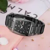 WWOOR Fashion Square Full Black Watch For Women Luxury Diamond Dress Ladies Quartz Wristwatches Designer Clock Montre Femme 210527