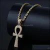 Pendant Necklaces & Pendants Jewelry Iced Out Egyptian Ankh Key Necklace With Chain 2 Colors Fashion Mens Hip Hop Y1220 Drop Delivery 2021 H