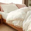 J Kawaii Washed Ball Duvet Cover Set White Pink Bedding Set Comforter Bedding Set Queen 210316