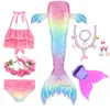 Flickor Simble Mermaid Tail Bikini Swimsuit Mermaid Costume Cosplay Barn Simning Klänning med Monofin Fin Birthday Gift6552733