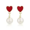 Stud luxe coeur acétate boucles d'oreilles simulé perle Style coréen pour femmes filles mariée doux bijoux