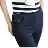 Grande taille femmes crayon pantalon femmes décontracté Capris blanc noir marine couleur femme bas pantalon marque Slim pantalon Q0801