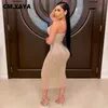 Cm.Yaya Mesh Se även Hot Rhinestones Plunge V-Neck Midi Bodycon Dress For Women Sexy Club Party Dresses Pencil Vestidos 210303