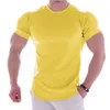 Men Summer T Shirts High Elastic Slim Fit Tshirt Men Quick-drying Curved Hem Mens T-Shirts Solid Color 3XL