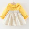 Baby Girls Princess Dress Solid Color Big Bow Długi rękaw Odzież dziecięca Jesień na przyjęcie urodzinowe Zaprojektowany niemowlę 6m-12m 210315