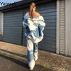 Yojoceli Elegant Tie Dye Lamb Bontjassen Jas Vrouwen Herfst Winter Warm Oversize Casual Coole Zakken Bovenkleding 210609