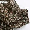 Zeveity Женщины винтажные змеиные кожные печати Sashes шифоновое мини-платье шикарные дамы с длинным рукавом бантик воротник Vestido повседневные платья DS4446 210306