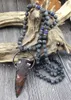 YA2887 Jaspers Stone Arrow Pendant Matte Labradorite Pyrite Lapis 8mm Beads Knot Handmade Necklace
