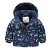 Cold Winter 2-7 8 9 10 Years Wadded Cotton Padded Thickening Plus Velvet Hooded Cartoon Car Jacket Coat For Kids Baby Boys 210701