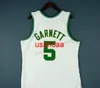 Maglia da basket personalizzata # 5 Kevin Garnett da uomo tutta cucita bianca qualsiasi dimensione 2XS-4XL 5XL nome o numero