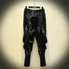 Mężczyźni Multi Kieszenie Hip Hop Punk Harem Spodnie Wstążki Street Wear Man Casual Joggers Elastyczna Talia Cargo Spodnie Techwear 211013