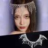 Wedding Bridal Metal Alloy Głowy Łańcuch Glitter Rhinestone Geometryczne Tassel Forehead Heehead Party Biżuteria Headpiece