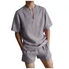 Men's Tracksuits Set Summer Casual Solid Irregular Collar Large Size Cotton Linen Shirt+shorts Suit Baggy Sportswear Streetwear