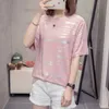 Плюс размер серебристых полосатых топов Tee Tees 2021 летние женщины стильные свободные с коротким рукавом негабаритная футболка корейская сверкающие крутые футболки X0628
