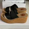 Designer Espadrille Sandália Plataforma Salto Cunha Mule Glyn Impressão Branca Cunha Amadeirada Letra Sandálias Lona Salto Alto Com Caixa NO312