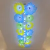 Nordic Pendant Lamp Murano Glass Flower Chandelier Blues Yellow Green Color Home Hotel Art Decoration Plate Ceiling Light 32 by 80 Inches