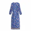 Summer Floral Dress Women Vintage Casual Fashion Chic Lady Midi Boho Dress Women Robe 210709