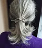 Clip per capelli umani da donna, lunghi corti, lisci/ricci, ondulati, avvolgenti attorno alla coda di cavallo (dritto, grigio argento)