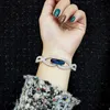 Sinleery Luxury Hollow Infinity Bangle Cuff för kvinnor Rose Gold Färg Lila Crystal Armband Bästa Vänner Gåvor SL093 SSA Q0719