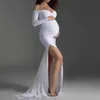 Off Shoulders V-neck Bodysuit Dress For Maternity Photography Prop Sweet Heart Stretchy Maternity Dresses For Photo Shoot Outfit Q0713